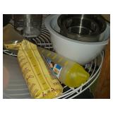 Lot of (1 Cupboard) Serving Bowls, Cake Molds, Measuring Cups, Pitchers, Assorted Containers