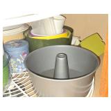 Lot of (1 Cupboard) Serving Bowls, Cake Molds, Measuring Cups, Pitchers, Assorted Containers