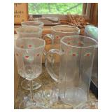 Lot of (5) Porsgrund Hearts & Pines (Norway) - Wine Goblets (x3), Pitchers (x2)