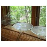 Lot of (3) Clear Glass Cake Stands + One Lid