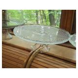 Lot of (3) Clear Glass Cake Stands + One Lid