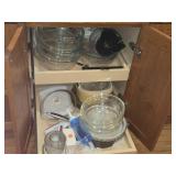 Lot of (1 Cupboard) Glass Bowls, Lids, Small Kitchen Appliances, Food Processor