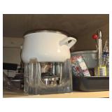 Lot of (1 Cupboard) Cake Molds, Oven Rack, Large Rolling Pin, Pans and Fondue Warmers