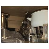 Lot of (1 Cupboard) Cake Molds, Oven Rack, Large Rolling Pin, Pans and Fondue Warmers