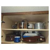 Lot of (1 Cupboard) Pots, Pans, Cups (assorted)