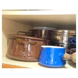 Lot of (1 Cupboard) Pots, Pans, Cups (assorted)