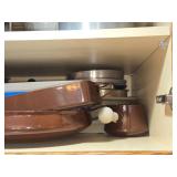 Lot of (1 Cupboard) Pots, Pans, Cups (assorted)