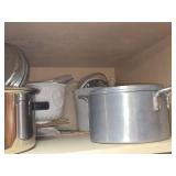 Lot of (1 Cupboard) Pots, Pans, Cups (assorted)