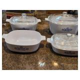 (4) Cornflower Blue Corning Ware Baking Dishes + (3) Lids