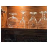 Lot of (2 Shelves) Wine Glasses and Brandy Glasses
