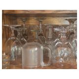 Lot of (2 Shelves) Wine Glasses and Brandy Glasses