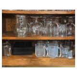Lot of (2 Shelves) Wine Glasses, Brandy Glasses, Beer Glasses and Tumbler Glasses