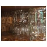 Lot of (2 Shelves) Wine Glasses, Brandy Glasses, Beer Glasses and Tumbler Glasses