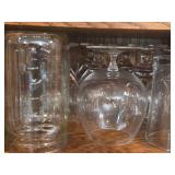 Lot of (2 Shelves) Wine Glasses, Brandy Glasses, Beer Glasses and Tumbler Glasses