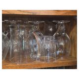 Lot of (2 Shelves) Wine Glasses, Brandy Glasses, Beer Glasses and Tumbler Glasses
