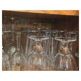 Lot of (1 Shelf) Wine Glasses, Brandy Glasses, Pilsner Glasses