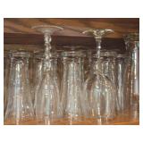 Lot of (1 Shelf) Pilsner Glasses, Stem Glasses, Clear Glass Cloche