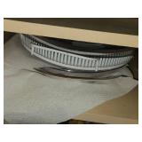 Lot of (1 Cupboard) Trays, Pans, Pizza Board, Deviled Egg Pan