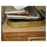 Lot of (1 Cupboard) Trays, Pans, Pizza Board, Deviled Egg Pan