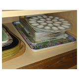 Lot of (1 Cupboard) Trays, Pans, Pizza Board, Deviled Egg Pan