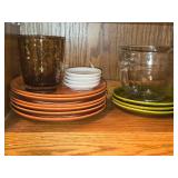 Lot of (1 Counter + 1 Cupboard) Plates, Measuring Cups, Pitchers, Cups, Storage Containers