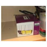 Lot of (1 Cupboard) Cookware - Baking Sheets, Rolling Pin, Artichoke Cooker, Olive Oil Sprayer, Krups Pressa C, Napkins, Libby Charisma Brandy Snifters, Pans (assorted)