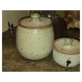 Lot of (2) Ceramic Lidded Jars (signed on bottom)