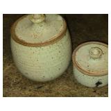 Lot of (2) Ceramic Lidded Jars (signed on bottom)