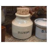 Lot of (2) Jars - Moira Pottery (England) Corked Syltetoy (x1), Denby Stoneware 1/2-Pint Lidded Sild (x1)