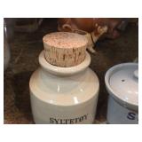Lot of (2) Jars - Moira Pottery (England) Corked Syltetoy (x1), Denby Stoneware 1/2-Pint Lidded Sild (x1)