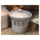 Lot of (2) Jars - Moira Pottery (England) Corked Syltetoy (x1), Denby Stoneware 1/2-Pint Lidded Sild (x1)