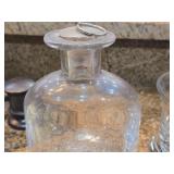 Lot of (2) Clear Glass Etched Ship Design Glassware - Decanter and Dish