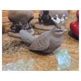 Lot of (5) Animal Décor - Ceramic Owl, Ceramic Frog, Resin Frog Holding Rock, Resin Bird