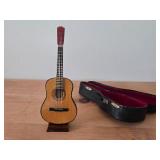 Wood Acoustic Guitar Miniature Replica 8" with Stand and Case