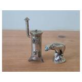 803 Silver Miniature Stove (93.3gm) + 830 Silver Polar Bear Shaker 29-grams  (Total 124-grams for both)
