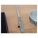 Pewter Collectibles - Letter Opener, Serving Utensils, Bowl with Rosemaling, Souvenir Plate, Mini Beer Stein