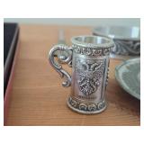 Pewter Collectibles - Letter Opener, Serving Utensils, Bowl with Rosemaling, Souvenir Plate, Mini Beer Stein