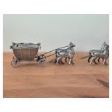 Pewter Scale Replica Horse Drawn Carriage Piggy Bank with Extra Horses