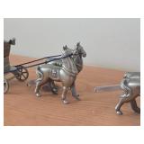 Pewter Scale Replica Horse Drawn Carriage Piggy Bank with Extra Horses
