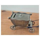 Pewter Scale Replica Horse Drawn Carriage Piggy Bank with Extra Horses