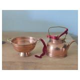 Lot of (2) Copper Miniatures - Tea Pot, Colander (Italy)