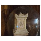 Lot of (2) Clear Glass Dome Displays with Tile Stove Miniatures