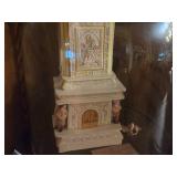 Lot of (2) Clear Glass Dome Displays with Tile Stove Miniatures