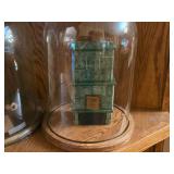 Lot of (2) Clear Glass Dome Displays with Tile Stove Miniatures
