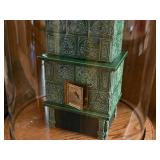 Lot of (2) Clear Glass Dome Displays with Tile Stove Miniatures