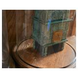 Lot of (2) Clear Glass Dome Displays with Tile Stove Miniatures
