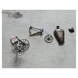 40.9-grams (total) Sterling Silver - Lot of (3) Miniatures - Tricycle, Harp, Perfume Bottle