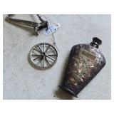 40.9-grams (total) Sterling Silver - Lot of (3) Miniatures - Tricycle, Harp, Perfume Bottle