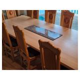 Handcarved Wood Dining Table and Highback Chairs (Lion Medallion) with Centerpiece