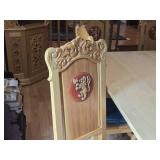 Handcarved Wood Dining Table and Highback Chairs (Lion Medallion) with Centerpiece